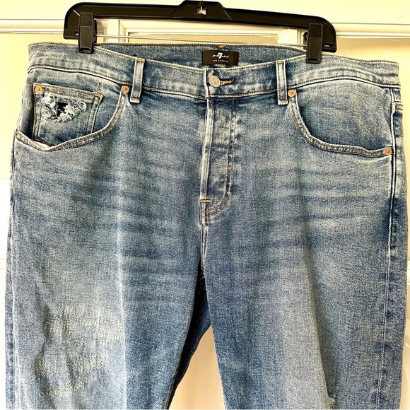7 For All Mankind Men’s Blue Relaxed Jeans with Distressed Details Size 36 - Picture 8 of 16